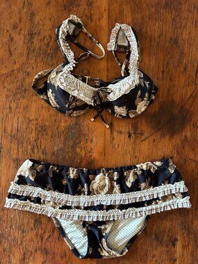 Vintage Betsey Johnson Golden Roses Bikini Set